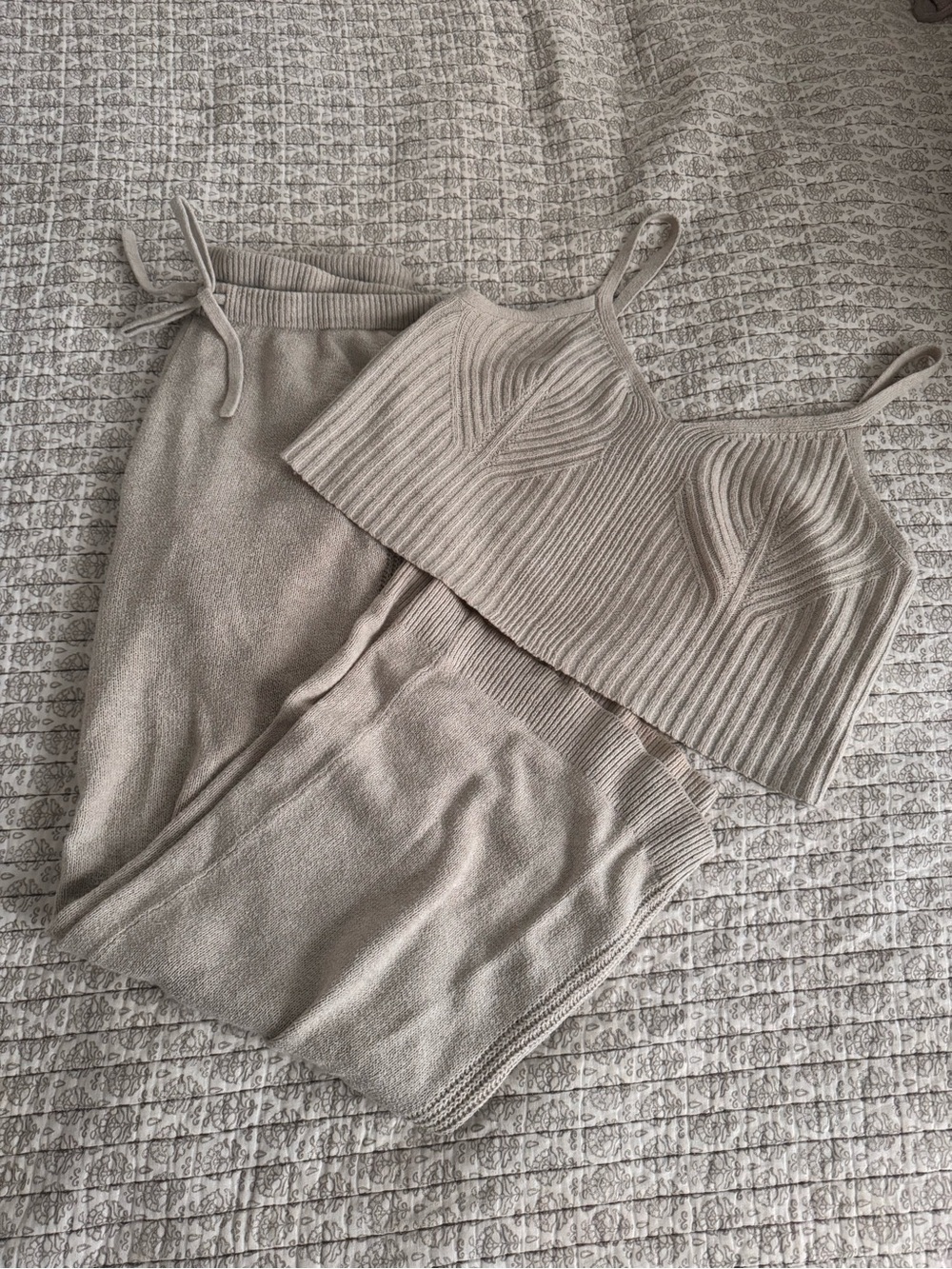 Auden Ribbed Knit Cami and Skirt Set - Light Beige